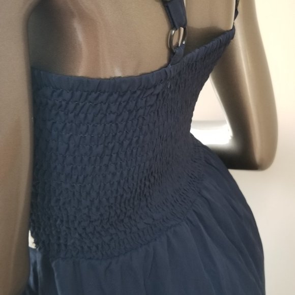 Navy Blue Lace Strapped Maxi Dress. - Picture 3 of 5